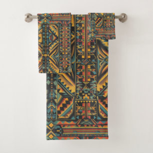 Luxurious Cyan "Centuries-Old Geometric Elegance" Bath Towel Set