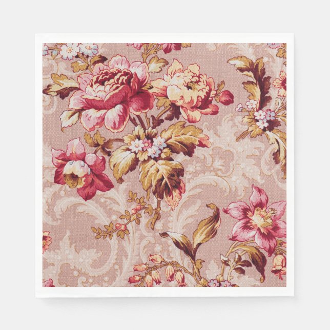 Luxurious Damask pattern pink floral family party Napkin (Front)