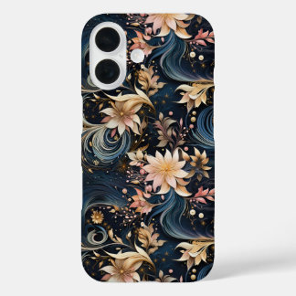 Luxurious Dark Blue Botanical Garden iPhone 16 Case