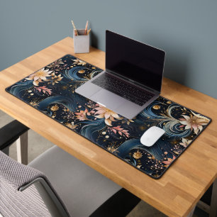 Luxurious Dark Blue Botanical Garden Desk Mat