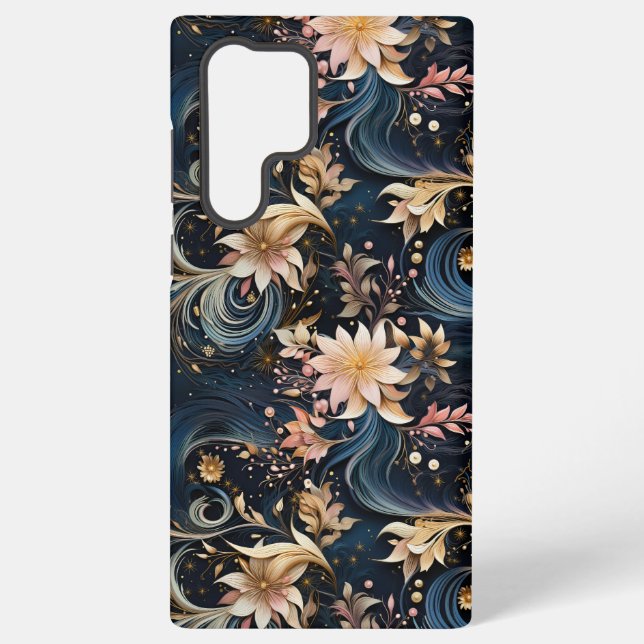 Luxurious Dark Blue Botanical Garden Samsung Galaxy S22 Ultra Case (Back)