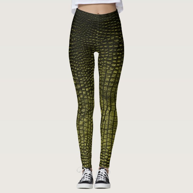 Luxurious dark crocodile skin texture. leggings (Front)