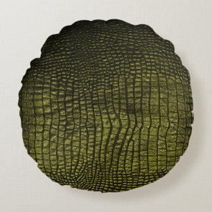 Luxurious dark crocodile skin texture. round pillow