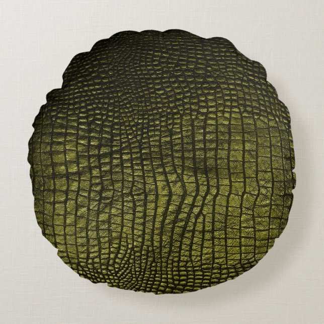 Luxurious dark crocodile skin texture. round pillow (Front)