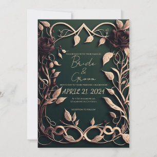 Luxurious Dark Green and Gold. Invitation