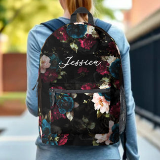 Luxurious Dark turquoise red Floral Bloom Printed Backpack