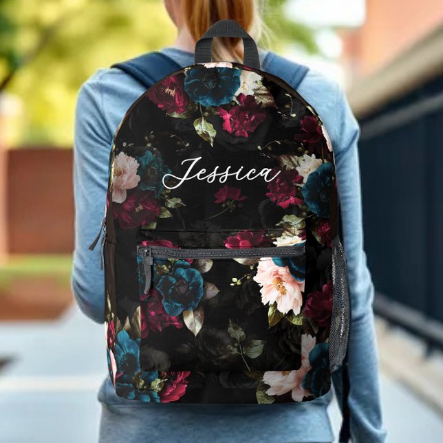 Luxurious Dark turquoise red Floral Bloom Printed Backpack (Creator Uploaded)