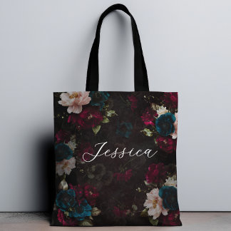 Luxurious Dark turquoise red Floral Bloom Tote Bag