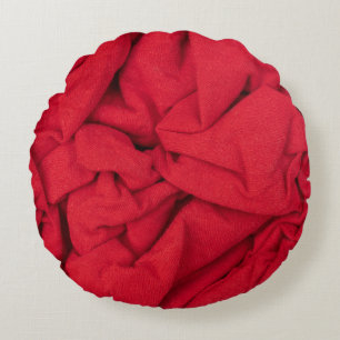 Luxurious Deep Crimson Crumpled Textile Background Round Pillow