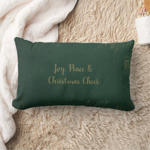 Luxurious Deep Green and Gold Pine Cone Christmas Lumbar Pillow