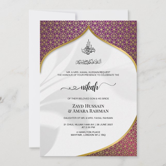 Luxurious Deep Purple & Gold Geometric Islamic Invitation (Front)