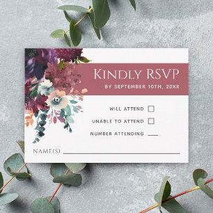 Luxurious Deep Rose Elegant Floral Wedding RSVP Card