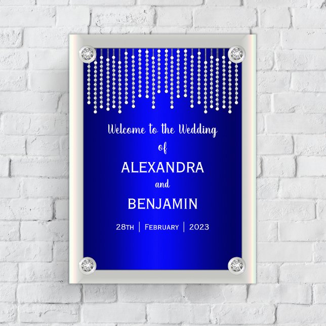 Luxurious Diamonds and Pearls Blue Wedding Welcome Poster (Creator Uploaded)