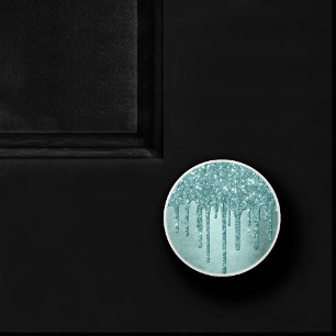 Luxurious Drip Decor   Pastel Turquoise and Mint Ceramic Knob