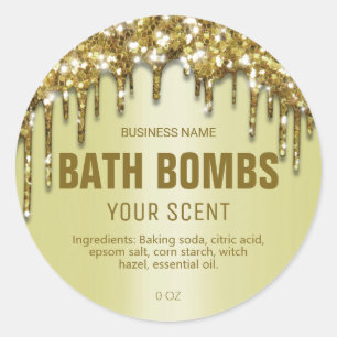 Luxurious Dripping Gold Glitter Bath Bomb Labels