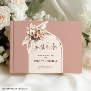 Luxurious Dusty Pink Pampas Arch Floral Wedding  Guest Book