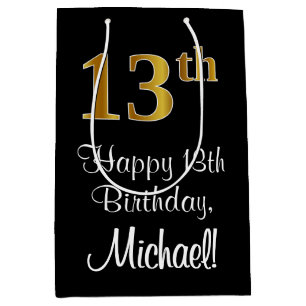 Luxurious, Elegant, Faux Gold Look 13th Birthday Medium Gift Bag
