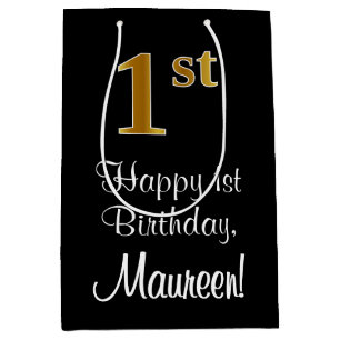 Luxurious, Elegant, Faux Gold Look 1st Birthday Medium Gift Bag