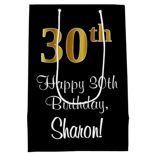 Luxurious, Elegant, Faux Gold Look 30th Birthday Medium Gift Bag (Back)