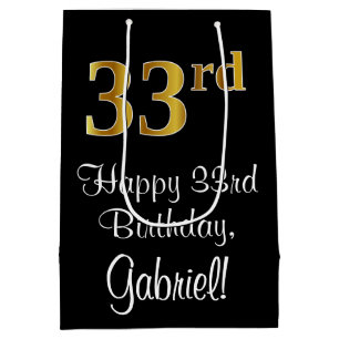 Luxurious, Elegant, Faux Gold Look 33rd Birthday Medium Gift Bag