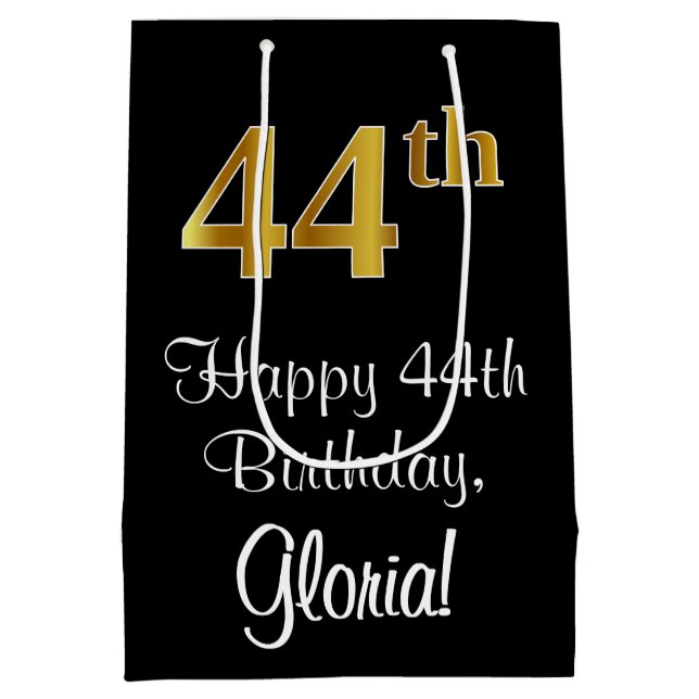 Luxurious, Elegant, Faux Gold Look 44th Birthday Medium Gift Bag (Back)
