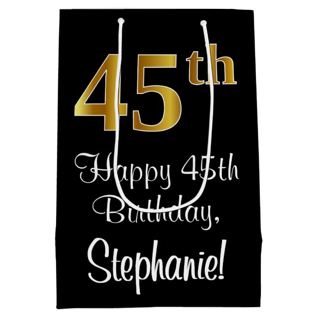 Luxurious, Elegant, Faux Gold Look 45th Birthday Medium Gift Bag (Back)