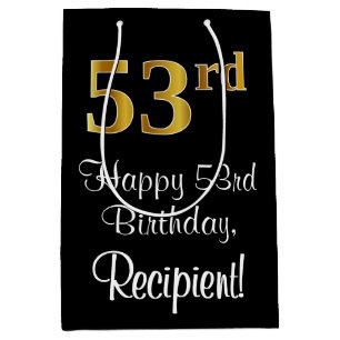 Luxurious, Elegant, Faux Gold Look 53rd Birthday Medium Gift Bag