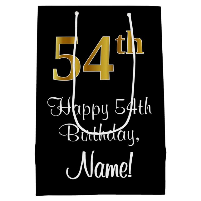Luxurious, Elegant, Faux Gold Look 54th Birthday Medium Gift Bag (Back)