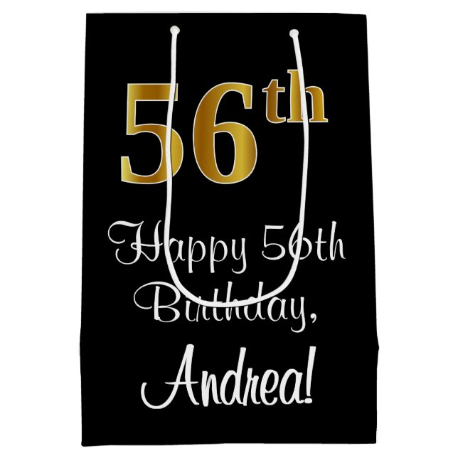 Luxurious, Elegant, Faux Gold Look 56th Birthday Medium Gift Bag (Back)