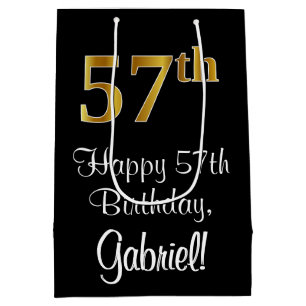 Luxurious, Elegant, Faux Gold Look 57th Birthday Medium Gift Bag