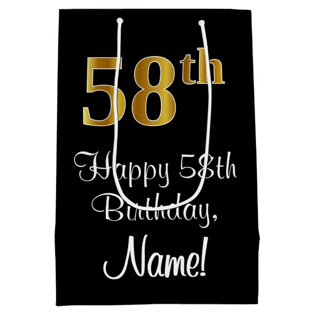 Luxurious, Elegant, Faux Gold Look 58th Birthday Medium Gift Bag (Back)