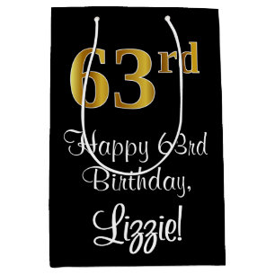 Luxurious, Elegant, Faux Gold Look 63rd Birthday M Medium Gift Bag