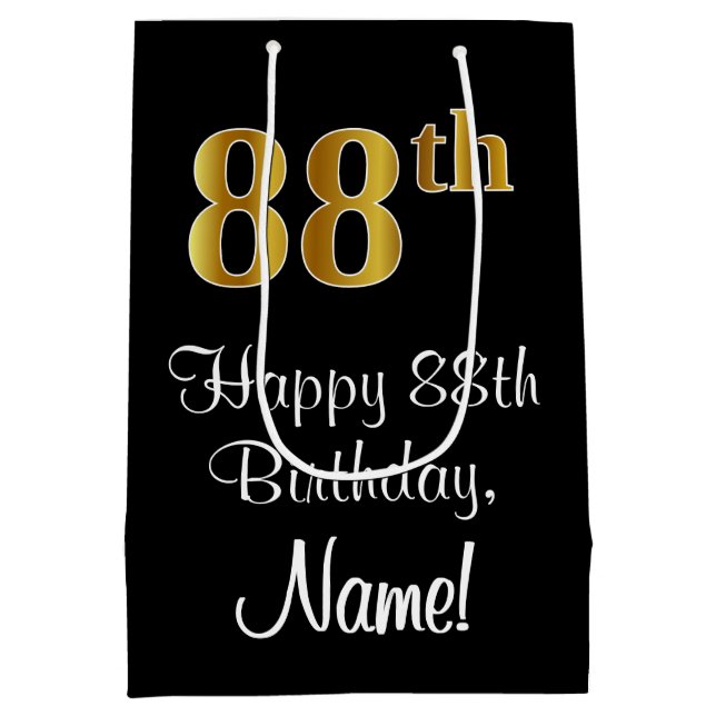 Luxurious, Elegant, Faux Gold Look 88th Birthday Medium Gift Bag (Back)