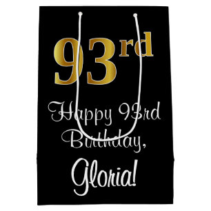 Luxurious, Elegant, Faux Gold Look 93rd Birthday Medium Gift Bag