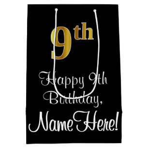 Luxurious, Elegant, Faux Gold Look 9th Birthday Medium Gift Bag