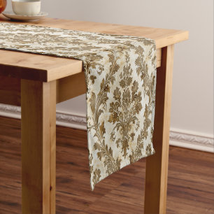 Luxurious Elegant Ivory Damask Short Table Runner