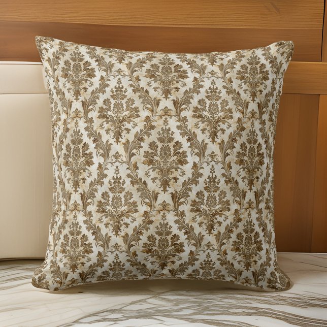 Luxurious Elegant Ivory Damask Throw Pillow (Creator Uploaded)