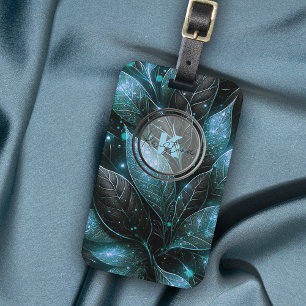 Luxurious Elegant Teal Black Glowing Foliage Luggage Tag