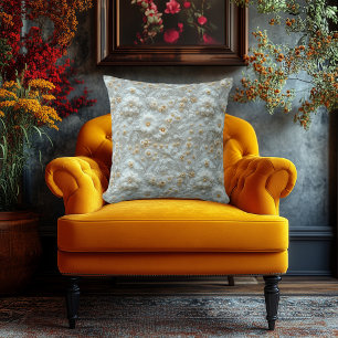 Luxurious Embroidered-Look Floral - Elegant Decor Throw Pillow
