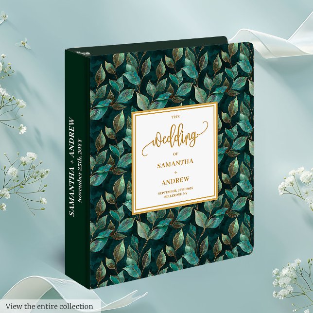 Luxurious Emerald Gold Foliage Memory Album Binder (Luxurious Emerald Gold Foliage Memory Album 3 ring binder)