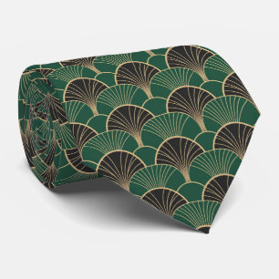 Luxurious Emerald Green & Gold Art Deco Geometric  Tie