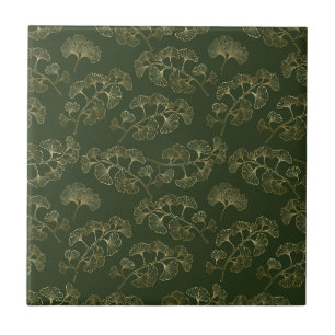 Luxurious Emerald Green Gold Botanical Leaf Tile