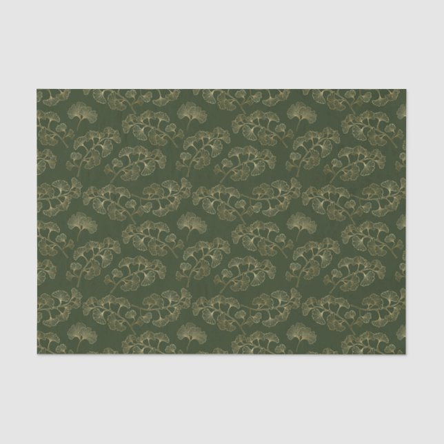 Luxurious Emerald Green Gold Botanical Leaf Tissue Paper (Front)