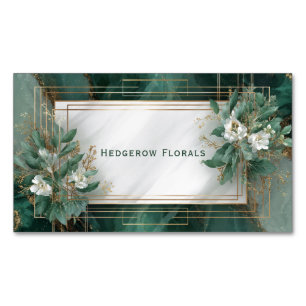 Luxurious Emerald Green Marble & Botanical Gold Magnetic Business Card