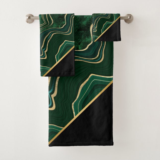LUXURIOUS EMERALD GREEN MARBLE GOLD BATH TOWEL SET (Insitu)