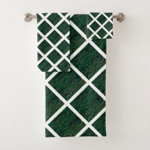 LUXURIOUS EMERALD GREEN MARBLE GRID BATH TOWEL SET