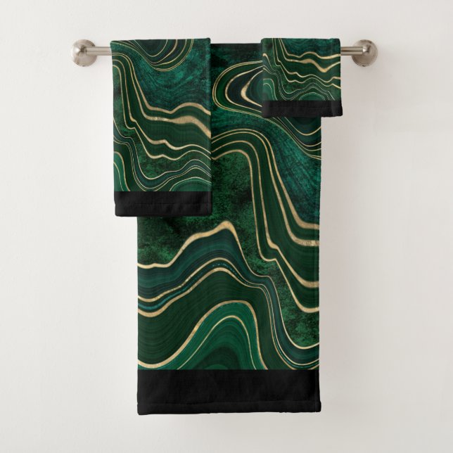 LUXURIOUS EMERALD GREEN MARBLE TOWEL SET (Insitu)