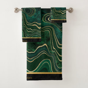 LUXURIOUS EMERALD GREEN MARBLE TRIM TOWEL SET