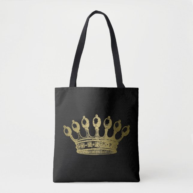 Luxurious Esoteric Gold Crown Black Tote Bag (Front)