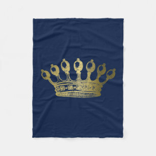 Luxurious Esoteric Gold Crown Navy Fleece Blanket